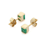 0.7ct Stud Earrings Princess Cut Emerald Petite Solitaire 14k Yellow Gold Finish