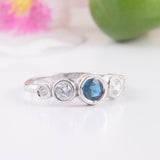 1.5ct Round Cut Blue Sapphire Five Stone Bezel Set Ring 14k White Gold Finish