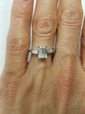 1.7ct Emerald Cut VVS1D Diamond Engagement Ring Trilogy 14k White Gold Finish