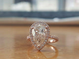 2ct Pear Cut VVS1 Diamond Accent Halo Engagement Ring 14k Rose Gold Finish