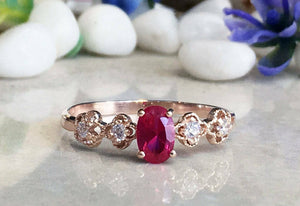 1.3ct Engagement Ring Oval Cut Pink Ruby Milgrain Floral 14k Rose Gold Finish