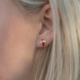 1ct Stud Earrings Pear Cut Pink Ruby Crown Design 14k Yellow Gold Finish