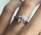 1.5ct Oval Cut Morganite Engagement Ring 14k White Gold Finish Curved Trio Set