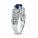 4Ct Princess Cut Blue Sapphire Diamond Accents Halo Ring 14K White Gold Finish