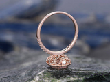 3.2ct Oval Cut Morganite Engagement Ring Halo Diamond Accents 14k Rose Gold Over