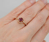 3Ct Round Cut Pink Ruby Diamond Halo Accent Engagement Ring 14K Rose Gold Finish