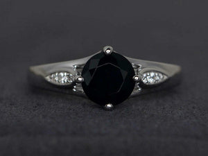 1.2ct Engagement Ring Round Cut Black Diamond Solitaire 14k White Gold Finish