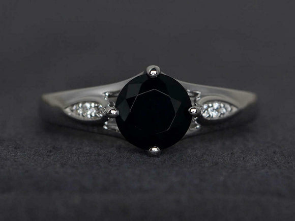 1.2ct Engagement Ring Round Cut Black Diamond Solitaire 14k White Gold Finish