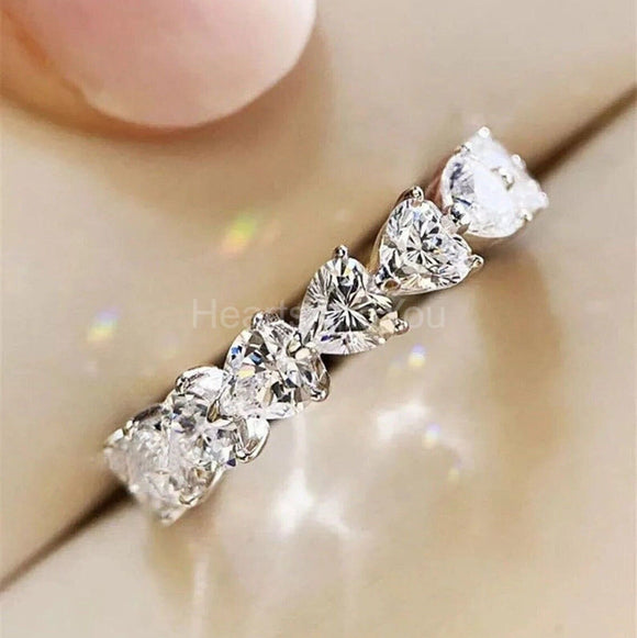 2.5ct Heart Simulated Diamond Full Eternity Wedding Band 14k White Gold Plated