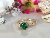 1ct Round Cut Green Emerald Beaded Ball Shank Solitaire Ring 14k YellowGold Over