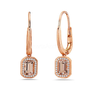 1.2ct Emerald Simulated Morganite Halo Drop Earrings 14k Rose Gold Plated