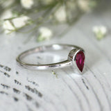 1Ct Pear Cut Pink Ruby Bezel Set Solitaire Engagement Ring 14K White Gold Finish