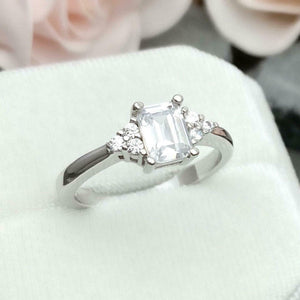 1.4ct Engagement Ring Emerald Cut Diamond Solitaire Petite 14k White Gold Finish