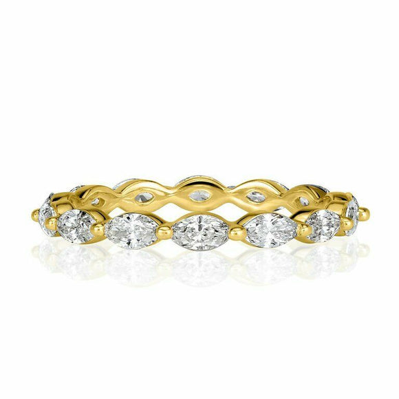 1ct Marquise Cut VVS1D Diamond Wedding Ring Band Eternity 14k Yellow Gold Finish