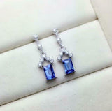 2.2ct Drop Earrings Emerald Cut Blue Tanzanite Partywear 14k White Gold Finish