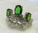 5ct Engagement Ring Oval Cut Green Emerald Crown Tiara 14k White Gold Finish