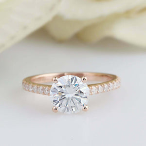 2.1ct Round Cut Diamond Engagement Ring Accents Solitaire 14k Rose Gold Finish