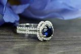 2ct Round Blue Sapphire Engagement Ring Diamond Halo Floral 14k White Gold Over