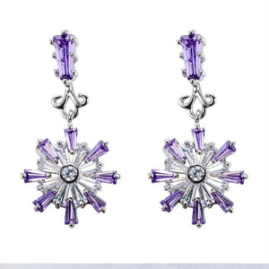 2.1ct Baguette Purple Amethyst Unique Snowflake Drop Earrings 14k WhiteGold Over