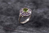 2.8ct Engagement Ring Round Cut Green Peridot Vintage Halo 14k White Gold Finish