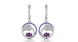 2.2ct Drop Earrings Oval Cut Purple Amethyst Leaf Halo 14k White Gold Finish