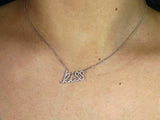 4Ct Round Cut Diamond KISS Worded Pendant with Chain 14K White Gold Finish