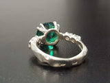 1.3ct Round Cut Green Emerald Solitaire with Accent Ring 14k White Gold Finish