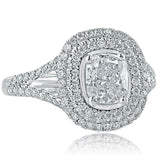 2.3ct Cushion Diamond Engagement Ring Dual Halo Split Shank 14k White Gold Over