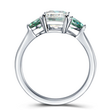 1.9ct Emerald Cut Diamond Engagement Ring 14k White Gold Finish Unique Trilogy