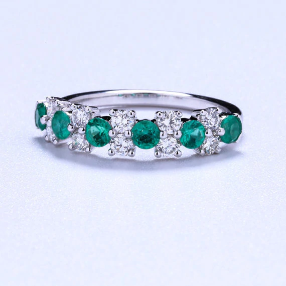 2.7ct Round Cut Green Emerald Wedding Band Half Eternity 14k White Gold Finish