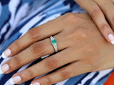 2ct Green Emerald Cut Split Shank Solitaire with Accent Ring 14k White Gold Over