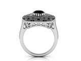 Antique Milgrain Engagement Ring 3ct Round Cut Black Diamond 14k White Gold Over