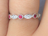 1ct Round Pink Sapphire Half Eternity Vintage Wedding Band 14k White Gold Over