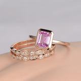 1ct Emerald Pink Sapphire Trio Set Promise Engagement Ring 14k Rose Gold Finish