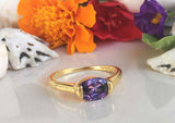 1.1ct Engagement Ring Oval Cut Purple Amethyst Solitaire 14k Yellow Gold Finish