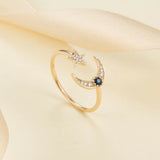 1ct Round Cut Sapphire Engagement Ring Crescent Moon and Star 14k Rose Gold Over