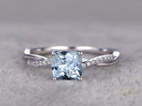 1.5ct Cushion Cut Blue Aquamarine Infinity Twisted Ring 14k White Gold Finish