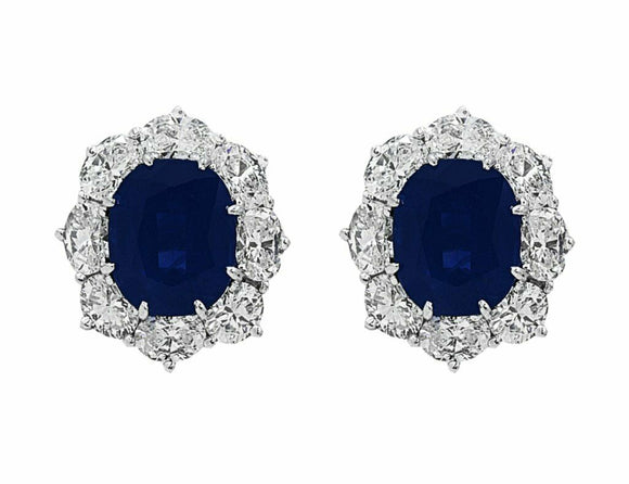 4Ct Oval Blue Sapphire Diamond Halo Cocktail Drop Earrings 14K White Gold Finish