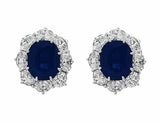 4Ct Oval Blue Sapphire Diamond Halo Cocktail Drop Earrings 14K White Gold Finish