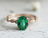 1.5Ct Oval Cut Green Emerald Vintage Diamond Solitaire Ring 14K Rose Gold Finish