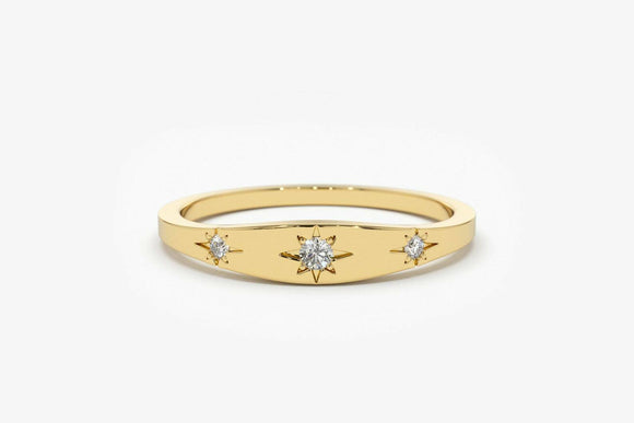 0.4ct Engagement Ring Round Cut Diamond Trilogy Star Design 14k Yellow Gold Over