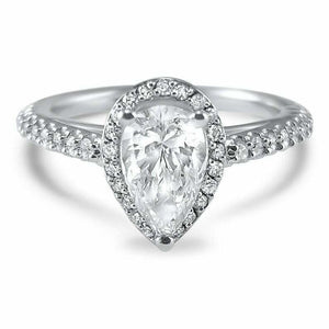 2.5ct Pear Cut Diamond Accents Halo Solitaire Engagement Ring 14k WhiteGold Over