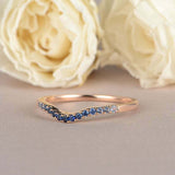 1ct Round Cut Blue Sapphire Wedding Band Curved Half Eternity 14k Rose Gold Over