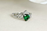 1ct Heart Cut Green Emerald Engagement Ring Double Knot Crown 14k WhiteGold Over