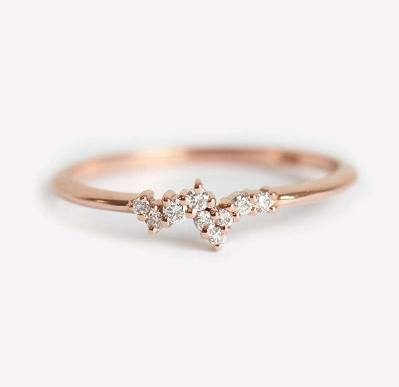 0.9ct Round Cut Diamond Engagement Ring 14k Rose Gold Finish Cluster Minimalist