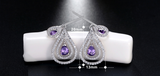 2.9ct Pear Cut Purple Amethyst Halo Water Drop Earrings 14k White Gold Finish