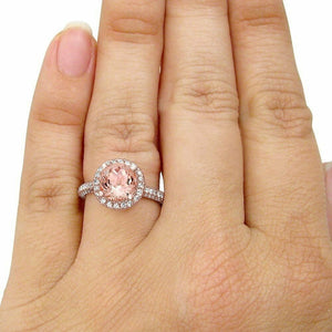 4Ct Round Cut Peach Morganite Diamond Accents Halo Ring 14K Rose Gold Finish