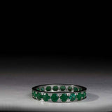 2.5ct Wedding Band Round Cut Green Emerald Full Eternity 14k White Gold Finish