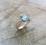 1.7ct Engagement Ring Oval Cut Blue Aquamarine Split Shank 14k White Gold Finish