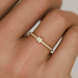 Dainty Minimalist Engagement Ring 0.7ct Baguette Cut Diamond 14k YellowGold Over